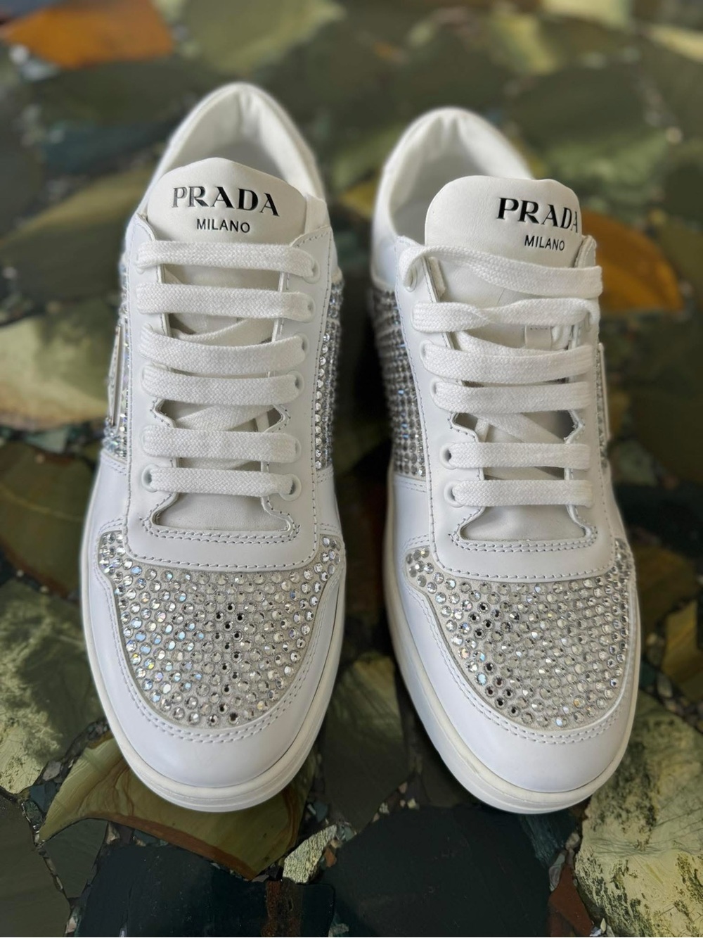 Brand new Prada White Downtown Crystal-Studded Women's Sneakers Sz IT 40 (US 10)